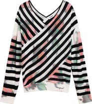 Desigual Stripe Fine Gauge Surplice Neck Sweater