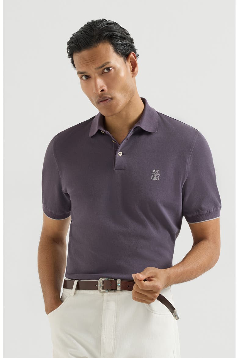 Cotton piqué polo shirt with logo, Alternate, color, Purple