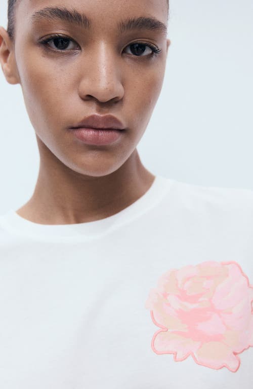 Mango Appliqué Flower Cotton Graphic T-shirt In White