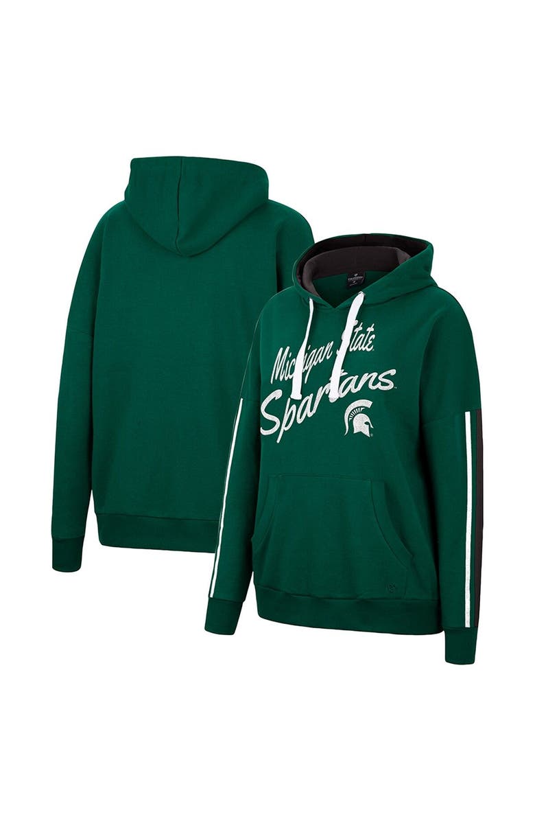 COLOSSEUM Women's Colosseum Green Michigan State Spartans Serena Oversized Sleeve Striping Pullover Hoodie, Main, color, 