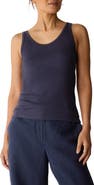 Eileen Fisher Slim Fit Scoop Neck Stretch Cotton Tank