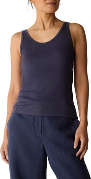 Eileen Fisher Slim Fit Scoop Neck Stretch Cotton Tank
