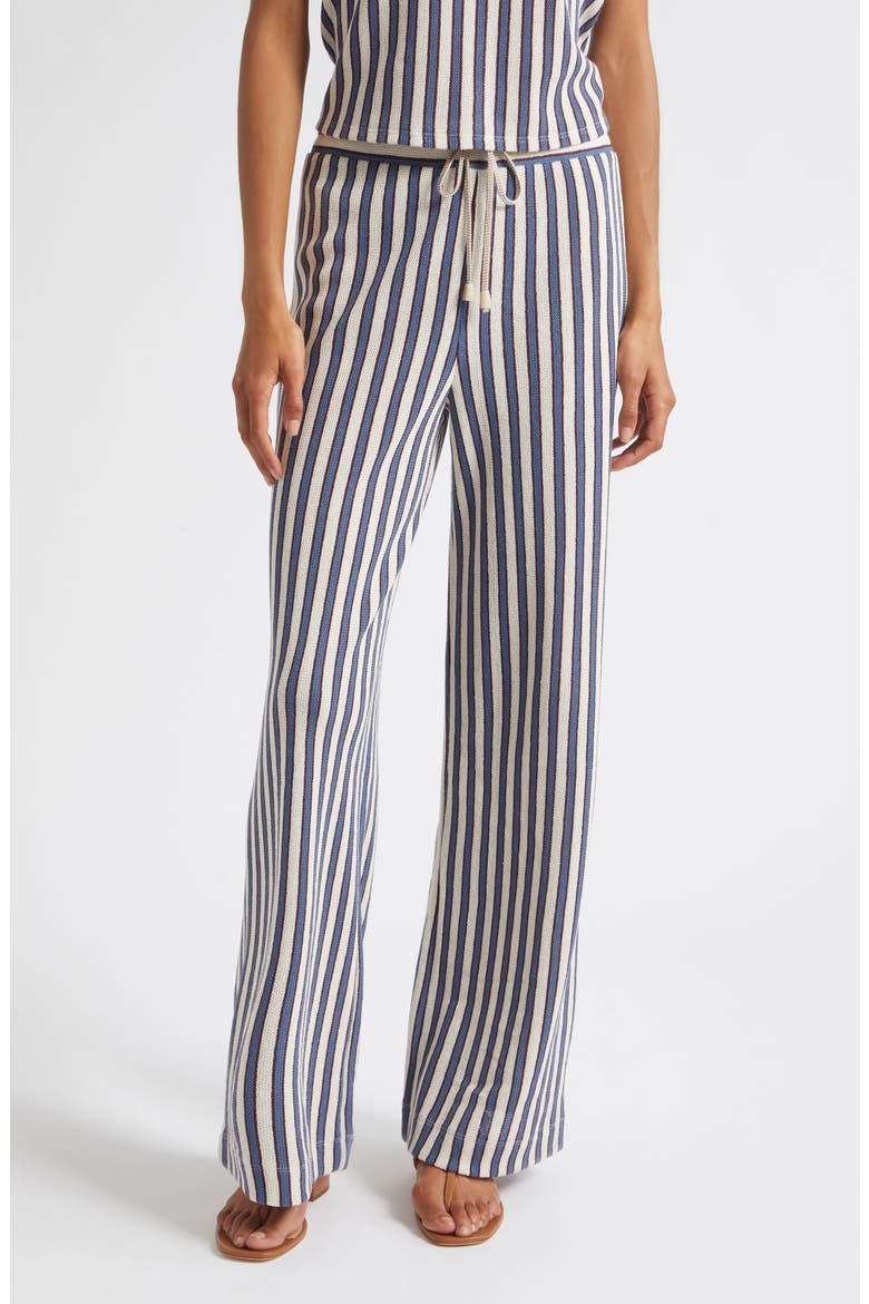 Zosia Stripe Cotton Drawstring Pants, Main, color, ECRU BLUEFIN MULTI