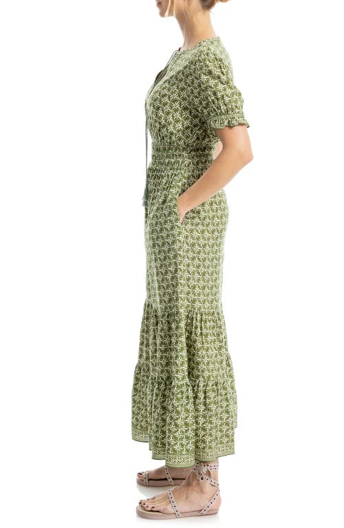 Max Studio Short Sleeve Tiered Maxi Dress In Ivy Batik Daisy