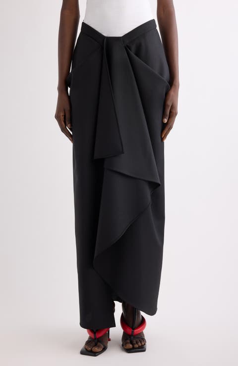 Draped Wool & Mohair Column Skirt