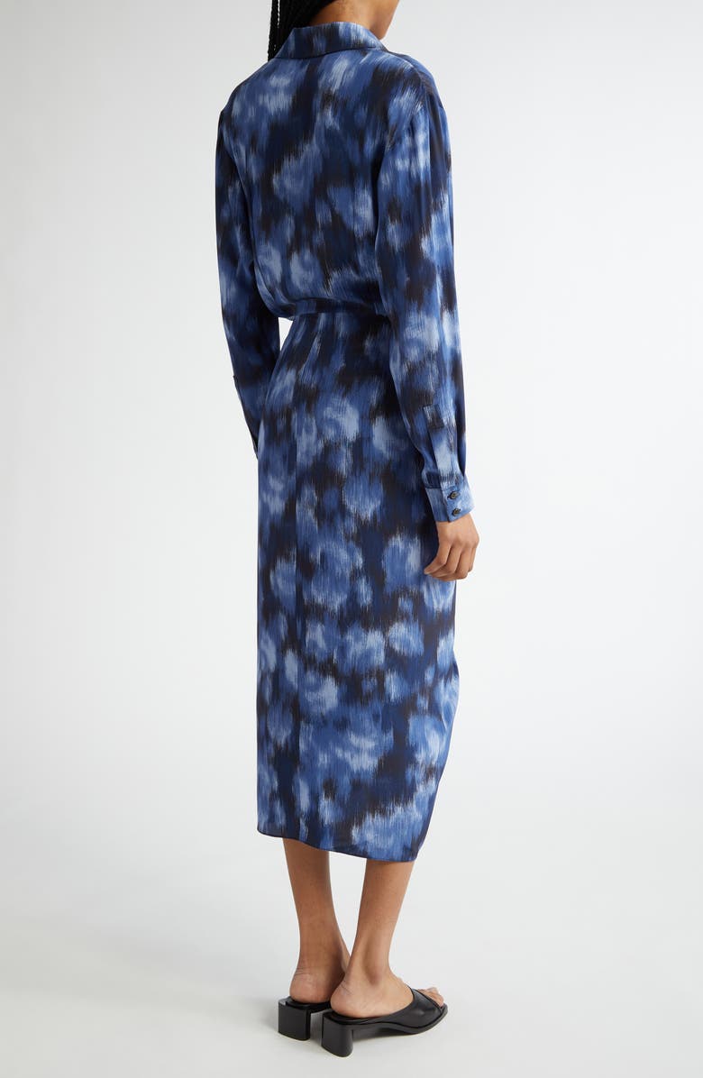 Michael Kors Collection Abstract Print Tie Front Long Sleeve Shirtdress, Alternate, color, Riviera/ Black