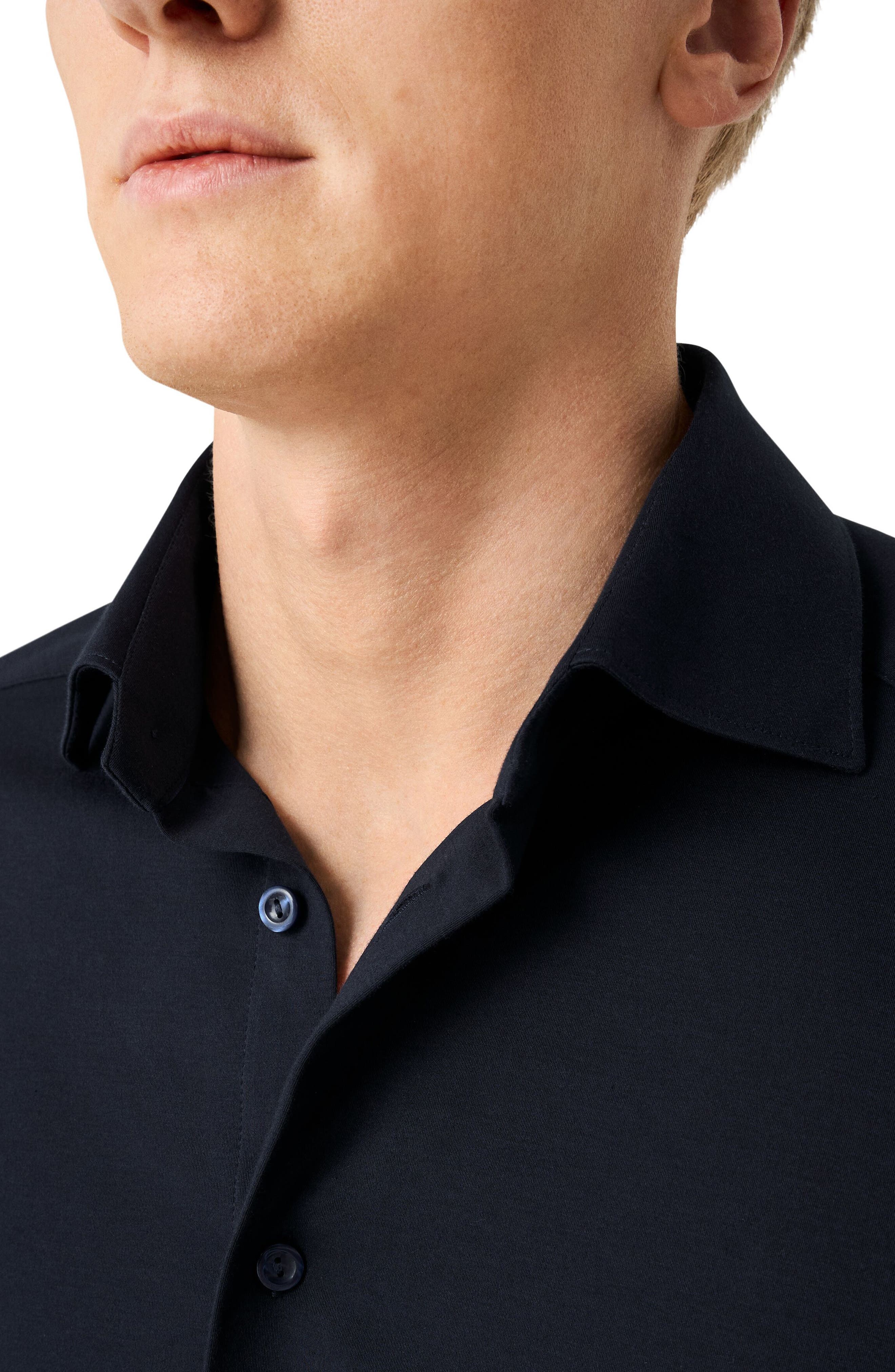 Slim Fit Solid Navy 4Flex Stretch Jersey Dress Shirt - image 2