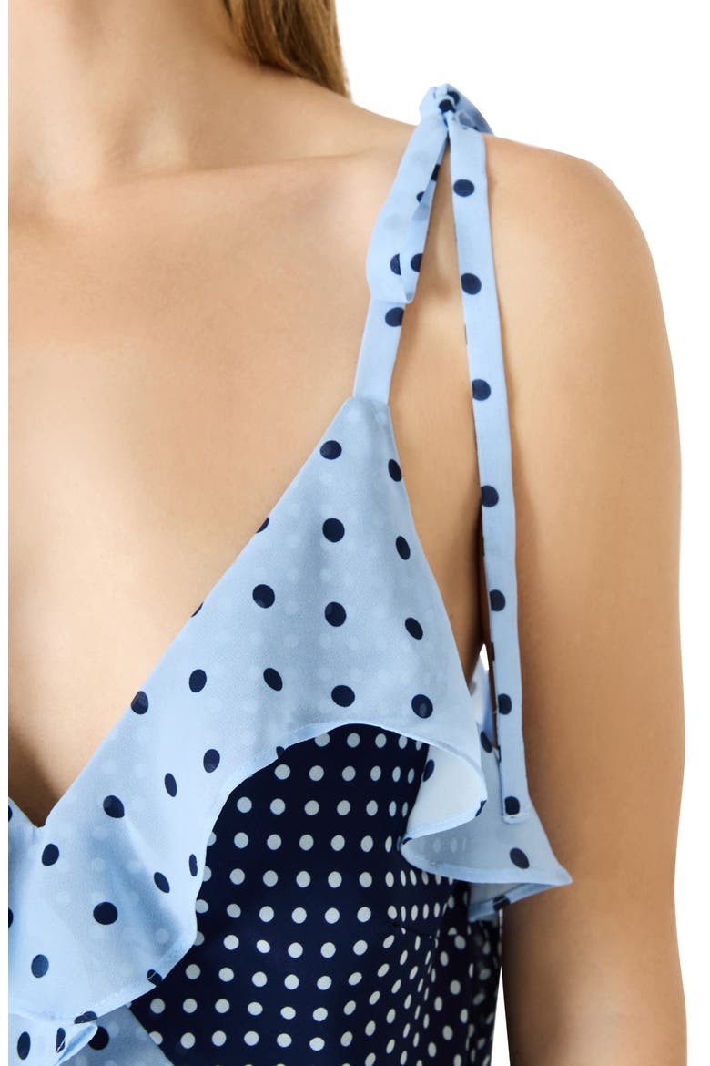 Adalina Polka Dot Ruffle Chiffon Tank, Alternate, color, VINTAGE NAVY