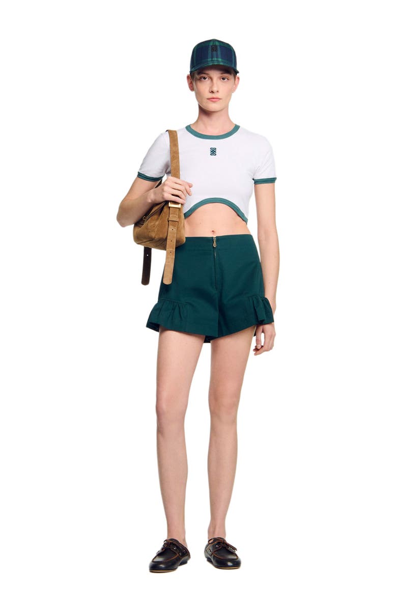 SANDRO Two-tone cropped T-shirt, Alternate, color, White