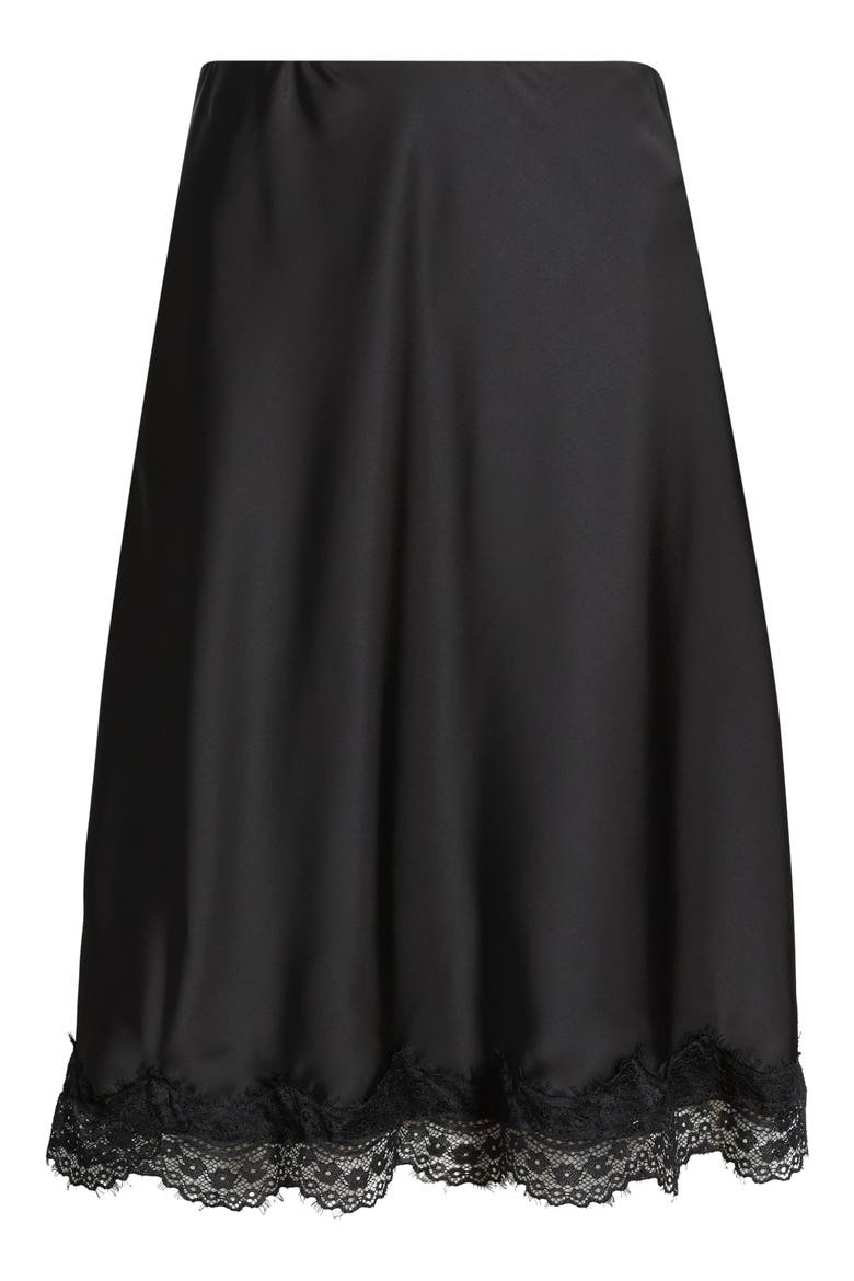 Lace Trim Satin Skirt, Alternate, color, BLACK