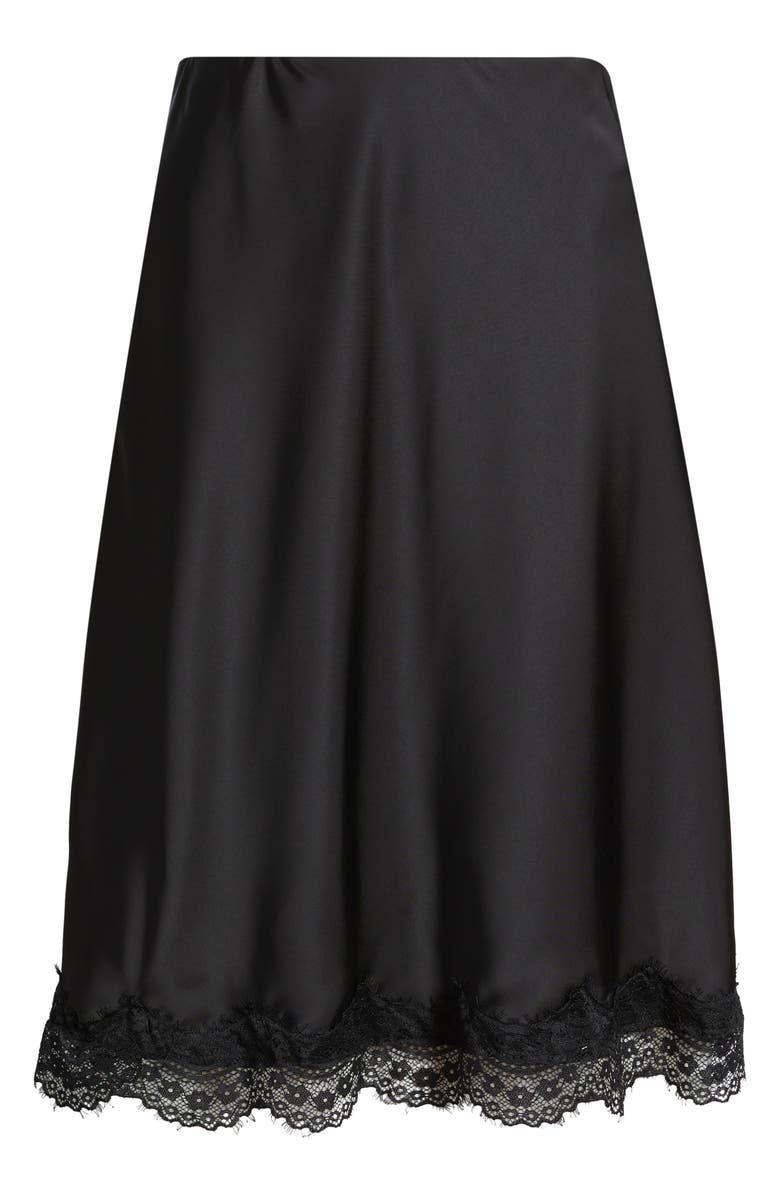 Tahari ASL Lace Trim Satin Skirt, Main, color, Black