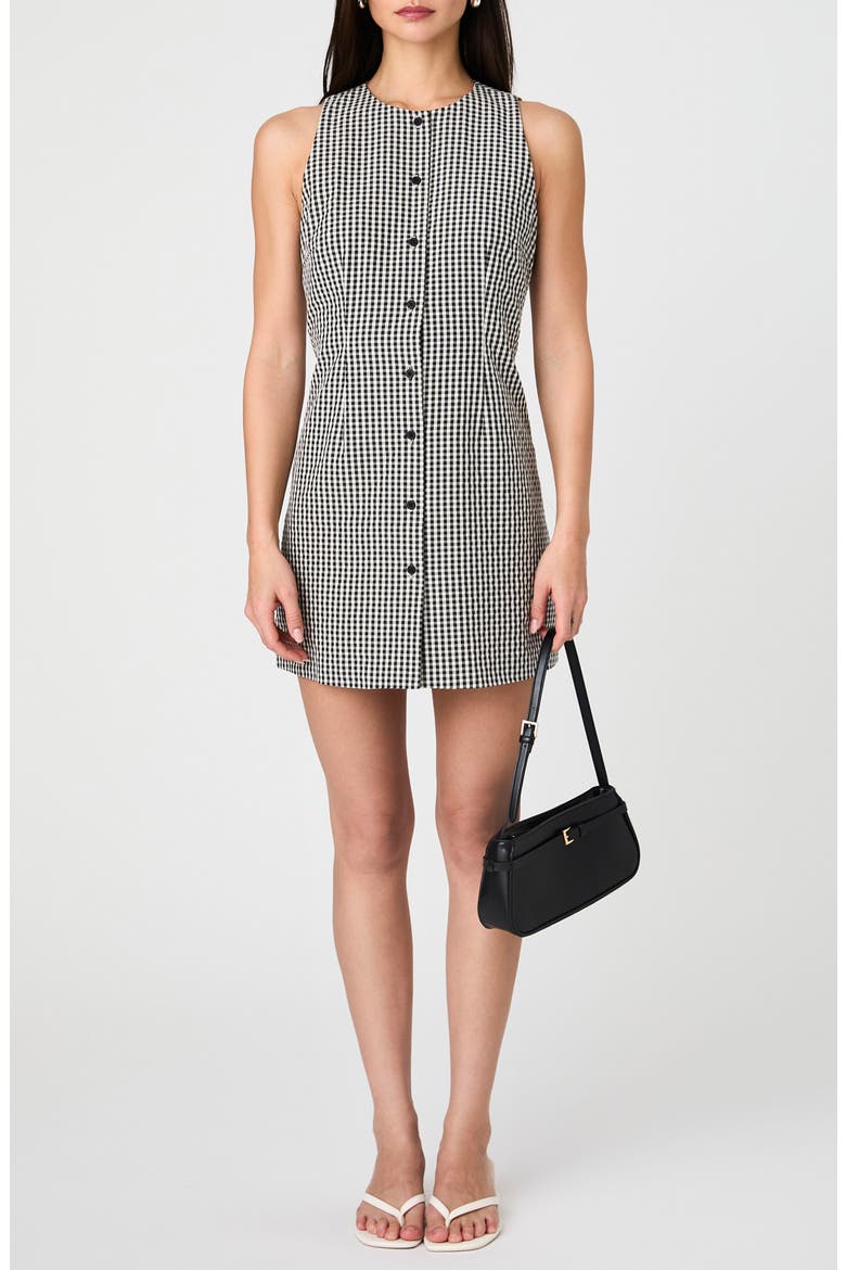 Gingham Sleeveless Cotton Minidress, Main, color, BLACK GINGHAM