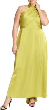 ELOQUII Halter Neck Satin Maxi Dress