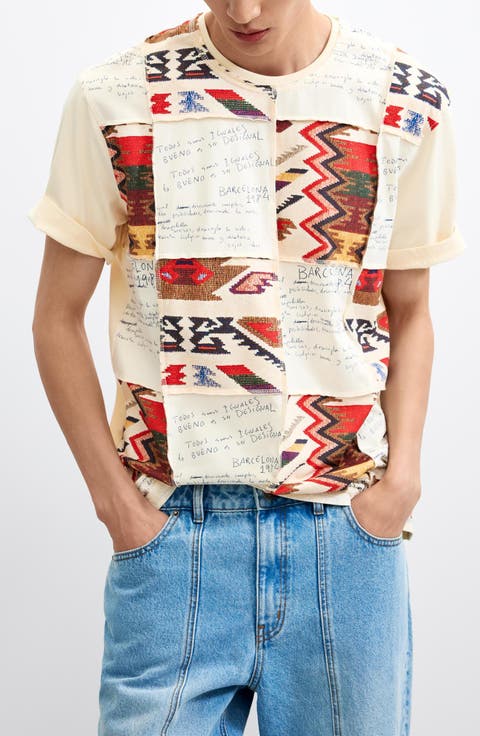 Ethnic Print Patchwork T-Shirt