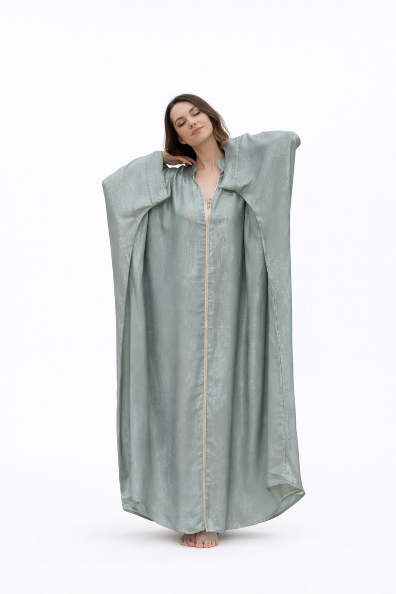 Metallic Silk Kaftan Gown, Main, color, Green