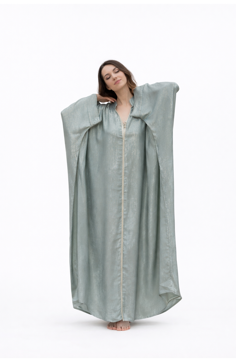 Le Fafo Metallic Silk Kaftan Gown, Main, color, Green