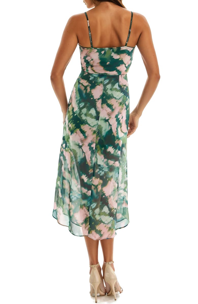 Socialite Ruched Cami Midi Dress, Alternate, color, Green Pink