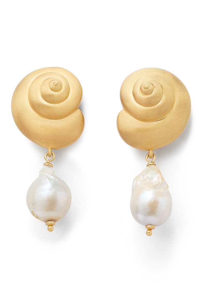 freshwater pearl drop earrings, Main, color, GOLD/ PEARL