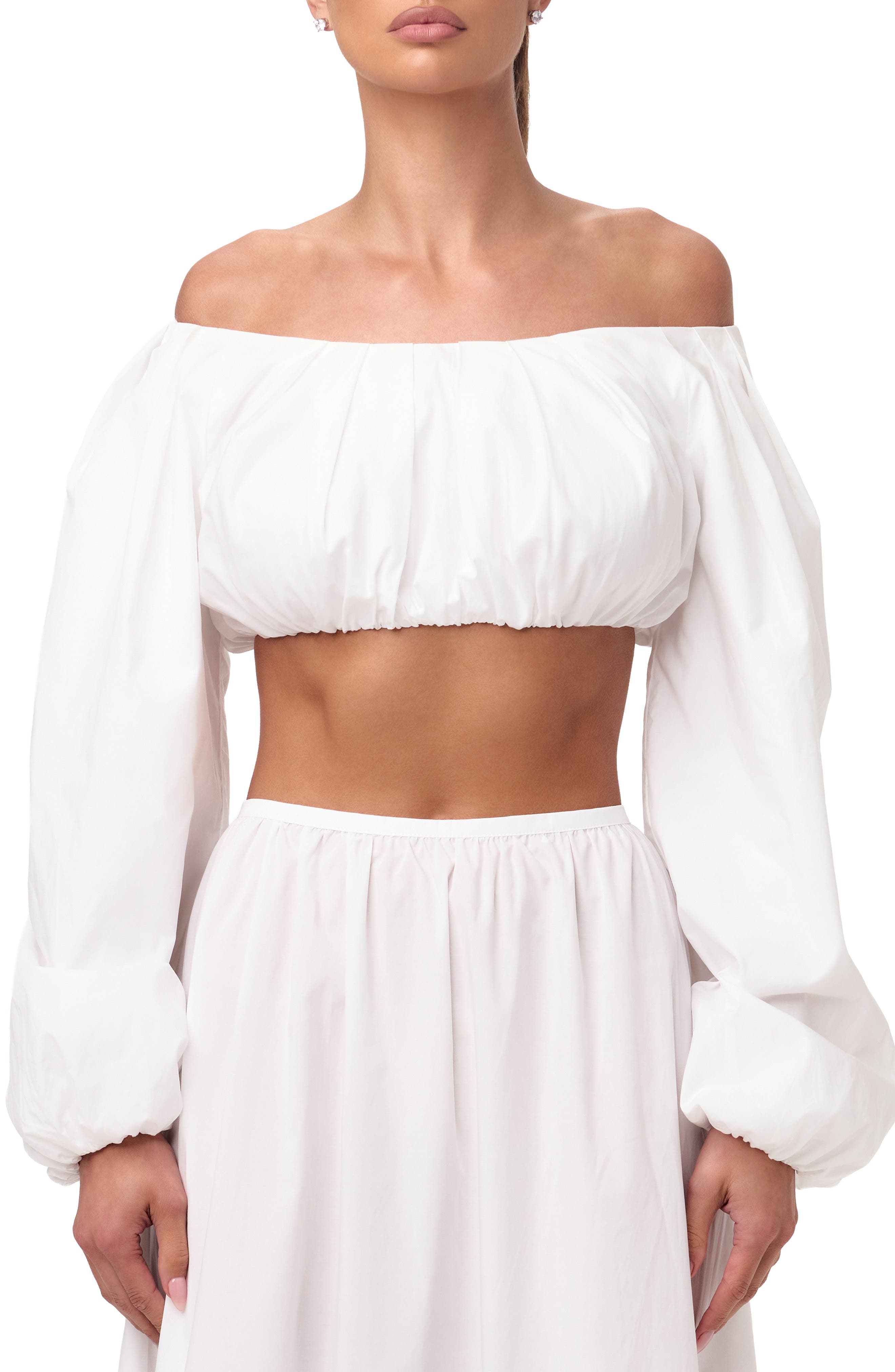 Naked Wardrobe Shirting Off the Shoulder Crop Top