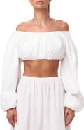 Naked Wardrobe Shirting Off the Shoulder Crop Top