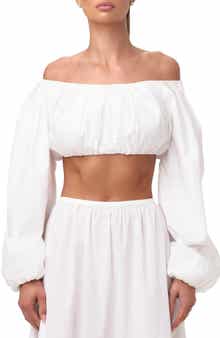 Naked Wardrobe Shirting Off the Shoulder Crop Top