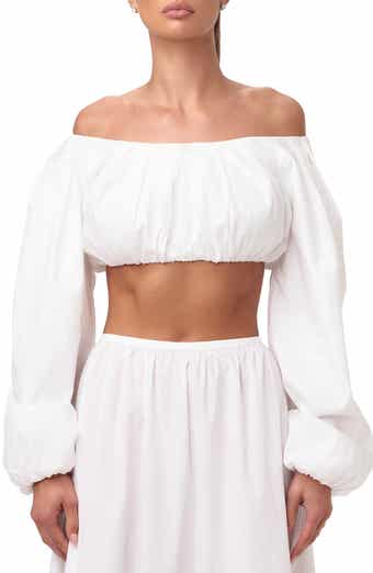 Naked Wardrobe Shirting Off the Shoulder Crop Top