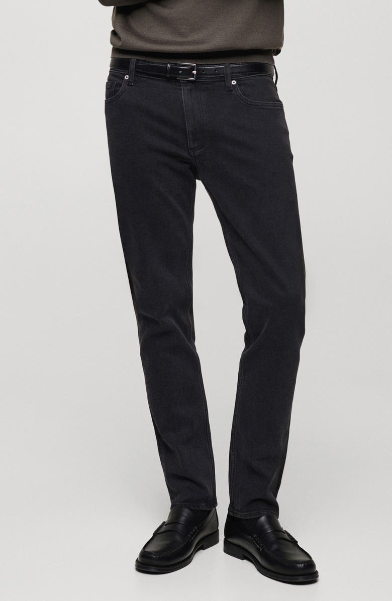MANGO Jan Slim Fit Jeans, Main, color, Black Denim