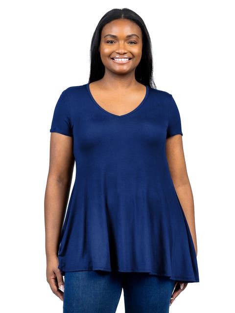 Plus Size Short Sleeve V Neck Tunic T Shirt