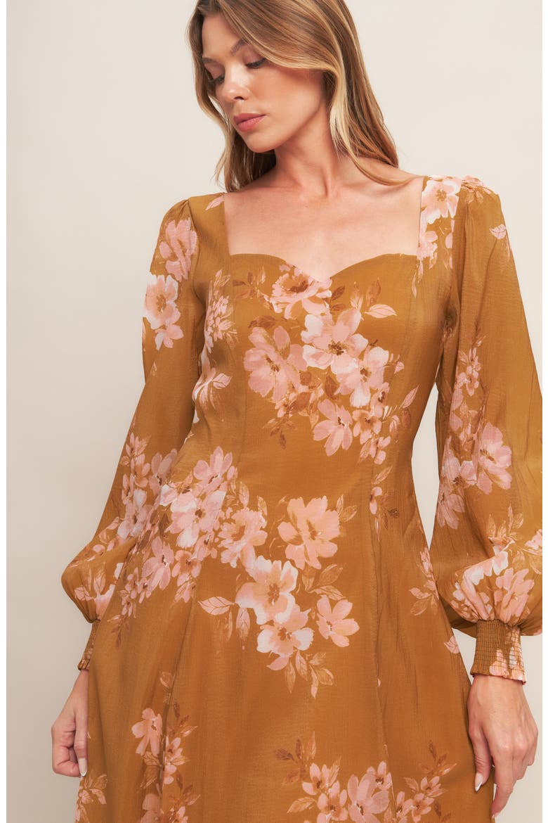 Long Sleeve Midi Dress, Alternate, color, BROWN