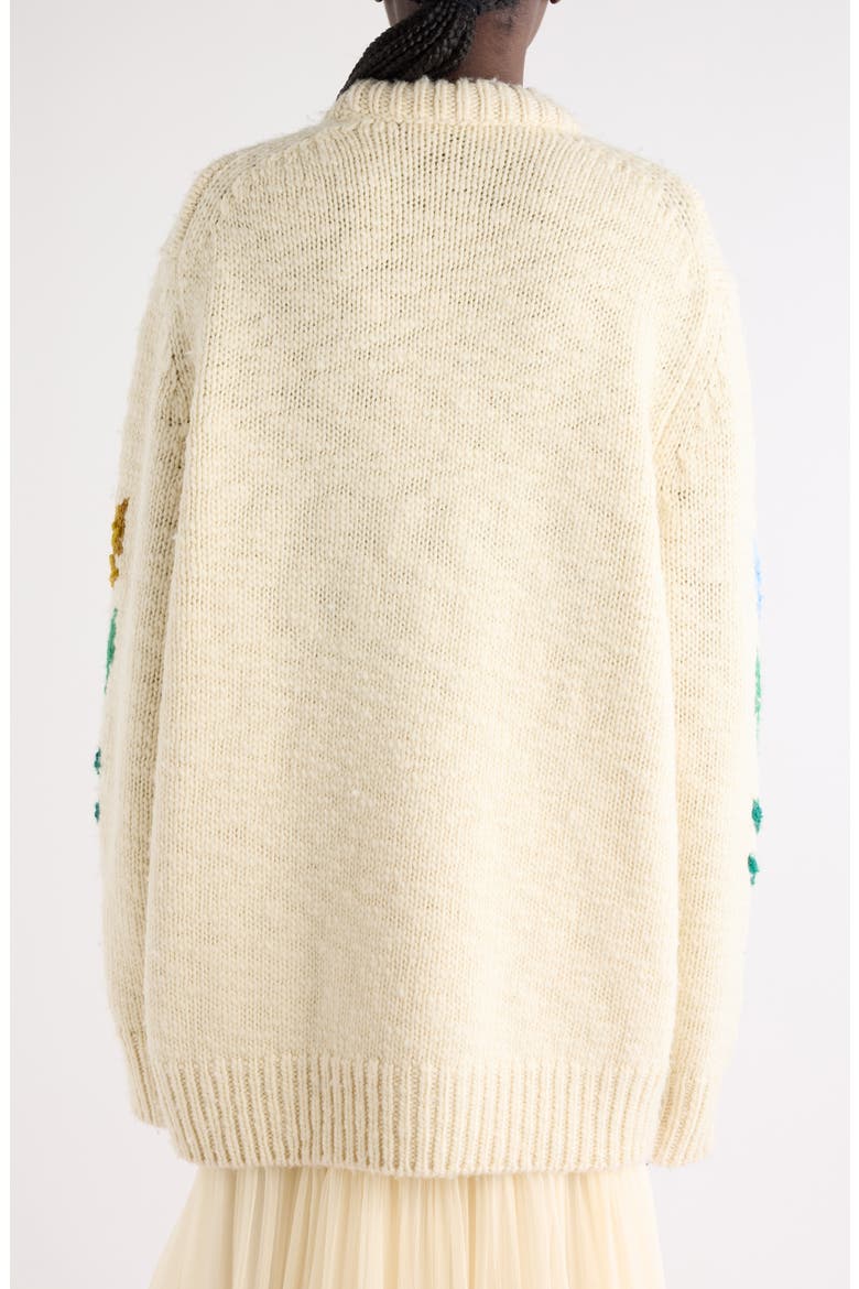 Intarsia Tulip Oversize Wool Sweater, Alternate, color, COCONUT MILK