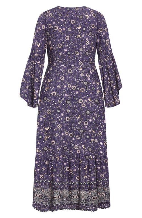 City Chic Adhara Mixed Print Long Sleeve Maxi Dress In Blue