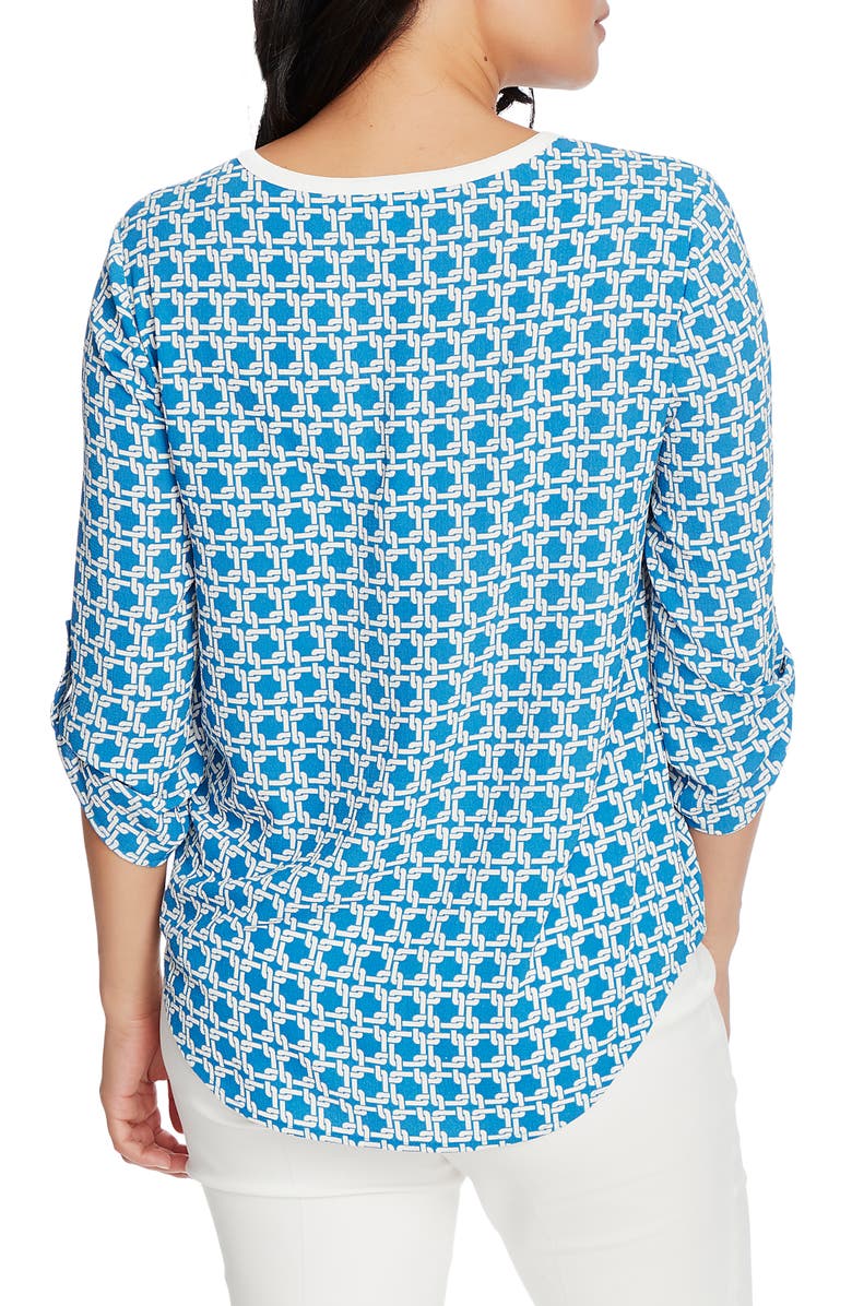 Chaus Print Front Zip V-Neck Top, Alternate, color, 