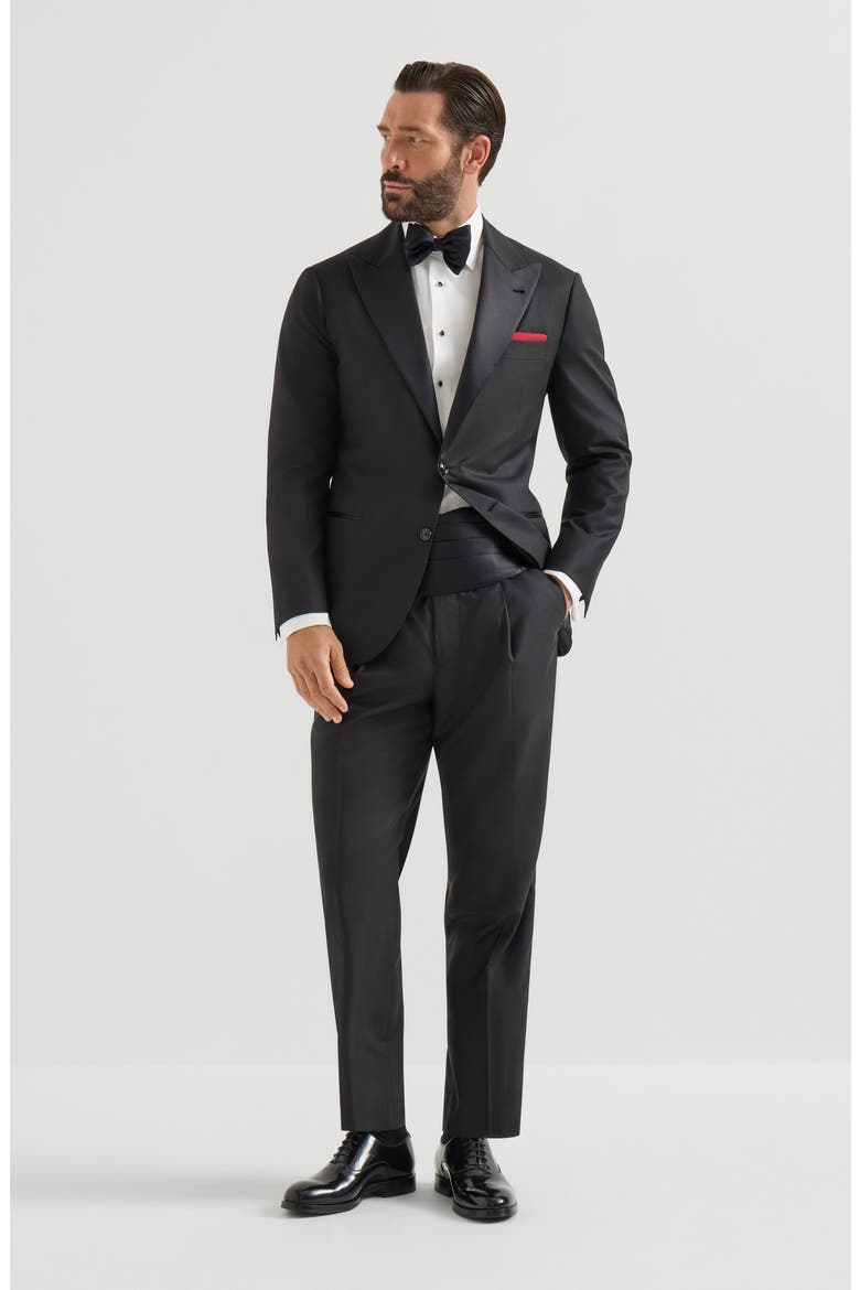 Sea Island cotton twill tuxedo shirt with spread collar, Alternate, color, Blue