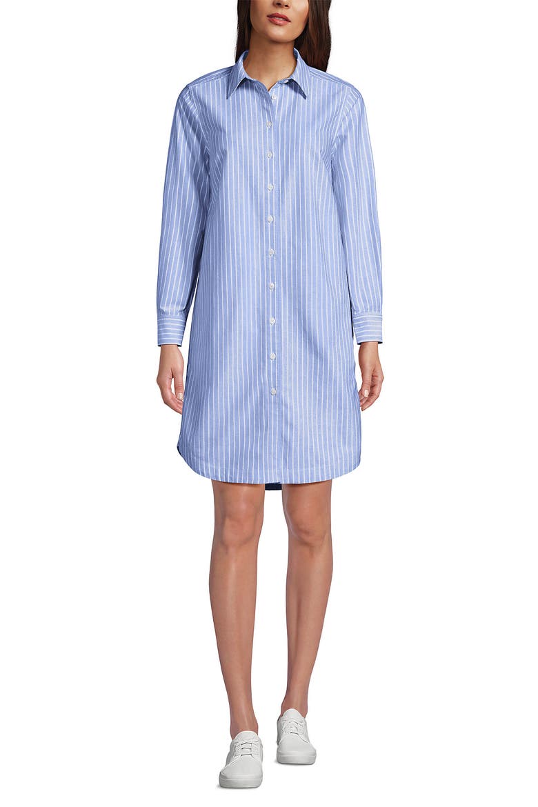 Linen Long Sleeve Button Front Shirt Dress, Alternate, color, Blue/White Stripe