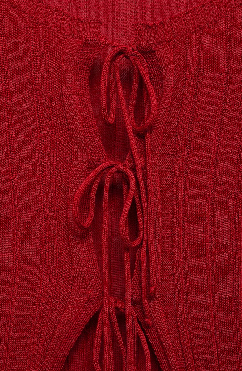 MANGO Tie Front Cardigan, Alternate, color, Red