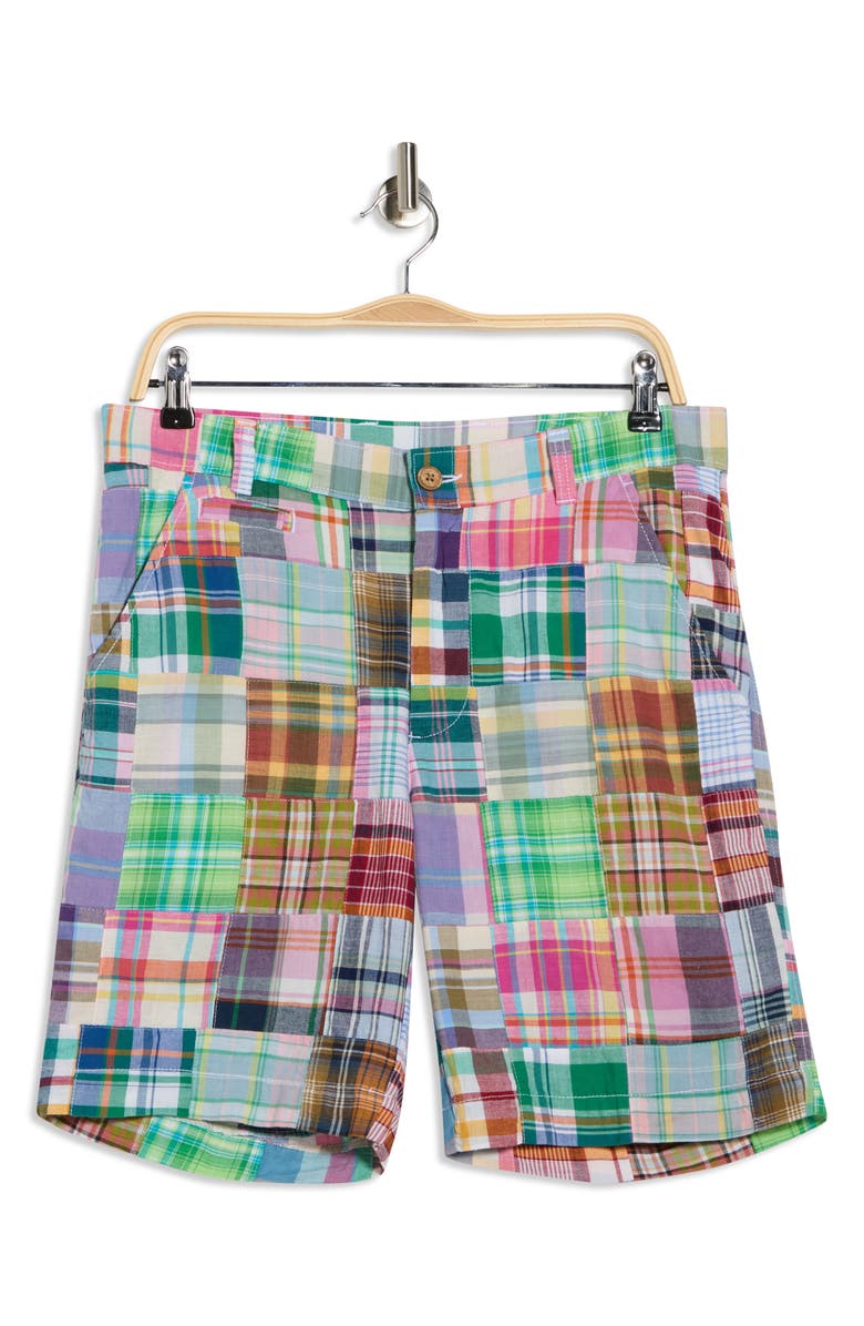 Vintage 1946 Patchwork Madras Flat Front Shorts, Alternate, color, Green Apple