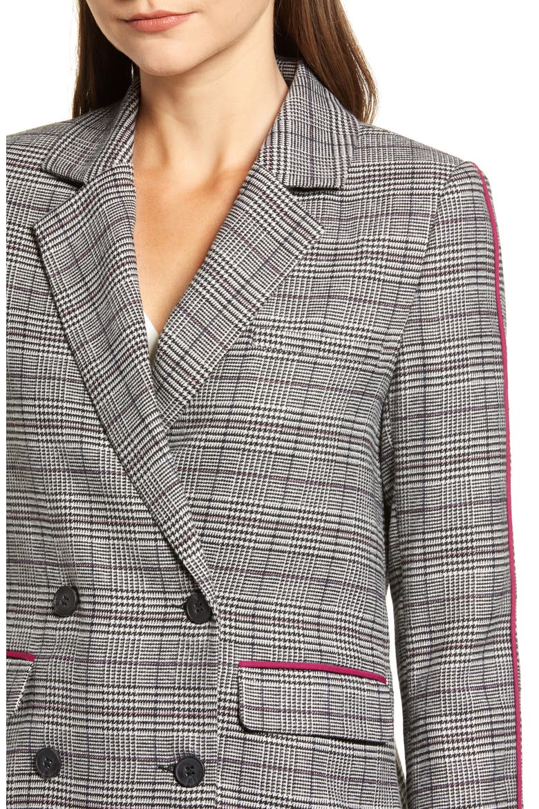 Chriselle Lim Bianca Piped Houndstooth Blazer (Nordstrom Exclusive), Alternate, color, GREY PLAID