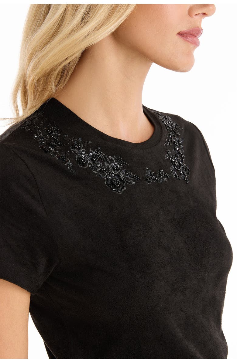 The Noli Shop Amaya Floral Sequin T-Shirt, Alternate, color, Black