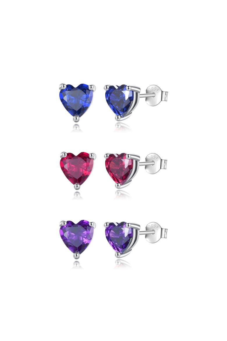 Set Of 3 Sterling Silver Heart Earrings, Main, color, Blue
