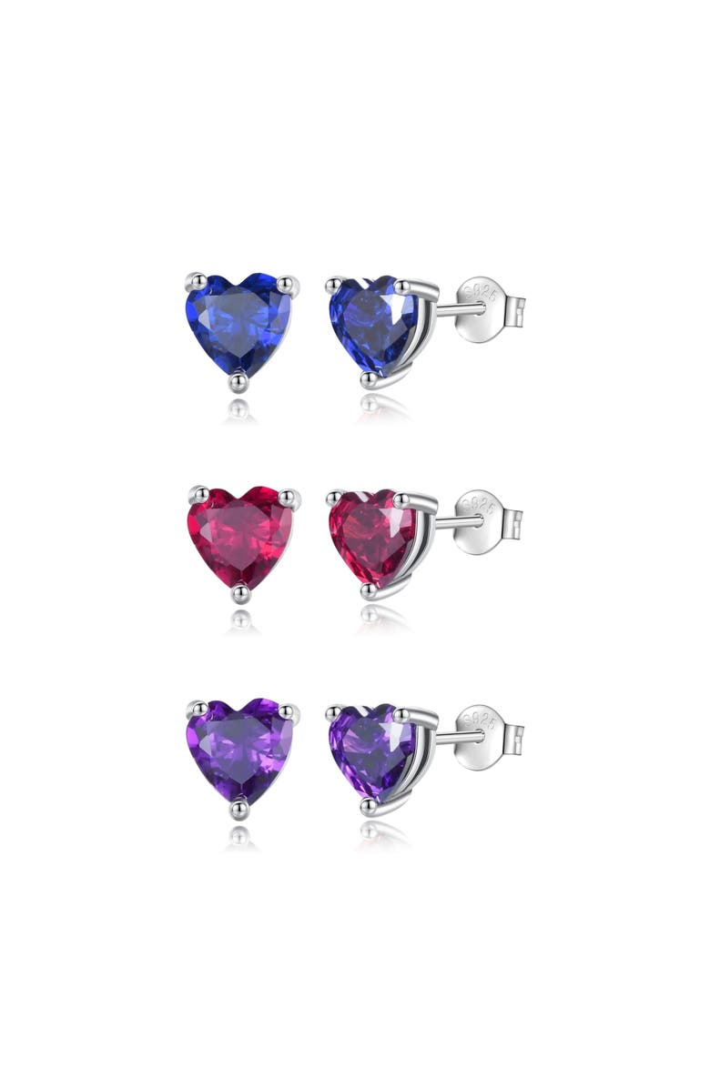 Donatello Gian Set Of 3 Sterling Silver Heart Earrings, Main, color, Blue