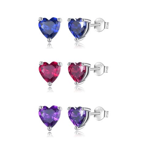 Set Of 3 Sterling Silver Heart Earrings