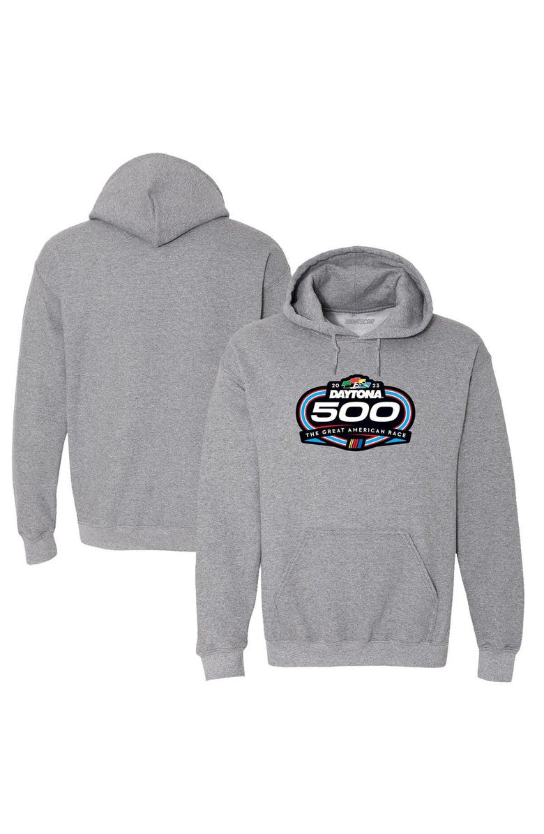 CHECKERED FLAG Men's Checkered Flag Gray 2023 Daytona 500 Logo Pullover Hoodie, Main, color,