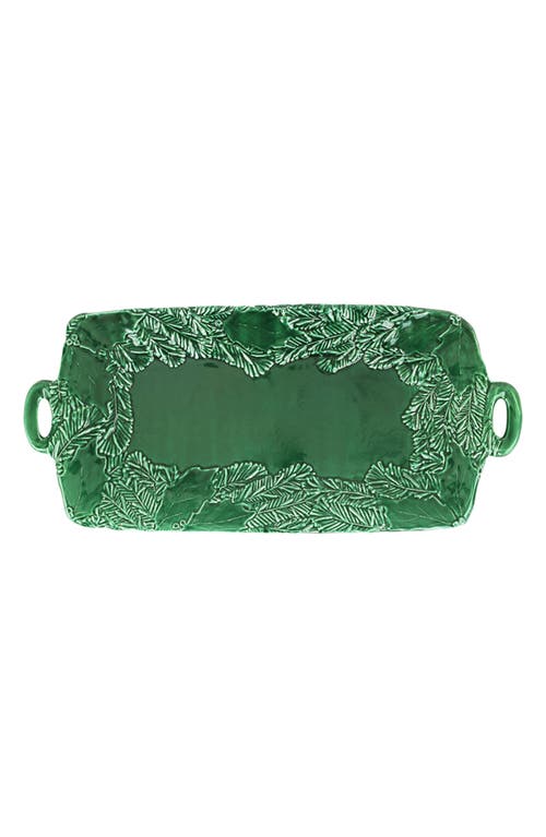 Vietri Lastra Holiday Figural Handled Rectangular Platter In Green