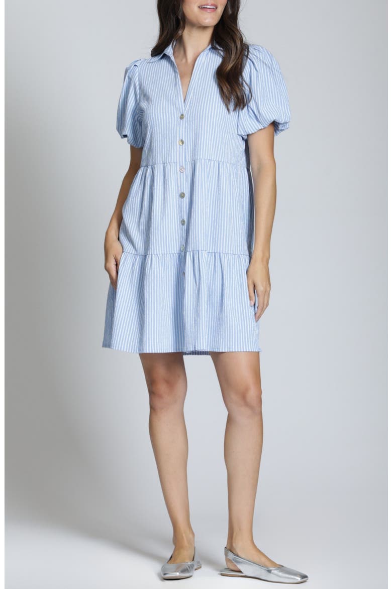 Puff Sleeve Minidress, Main, color, BLUEWHITE STRIPE