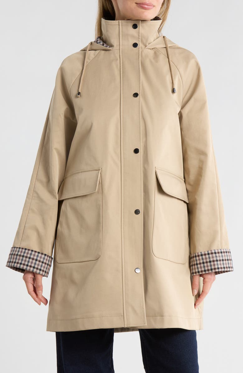 Bernardo Hooded Rain Coat, Main, color, Khaki