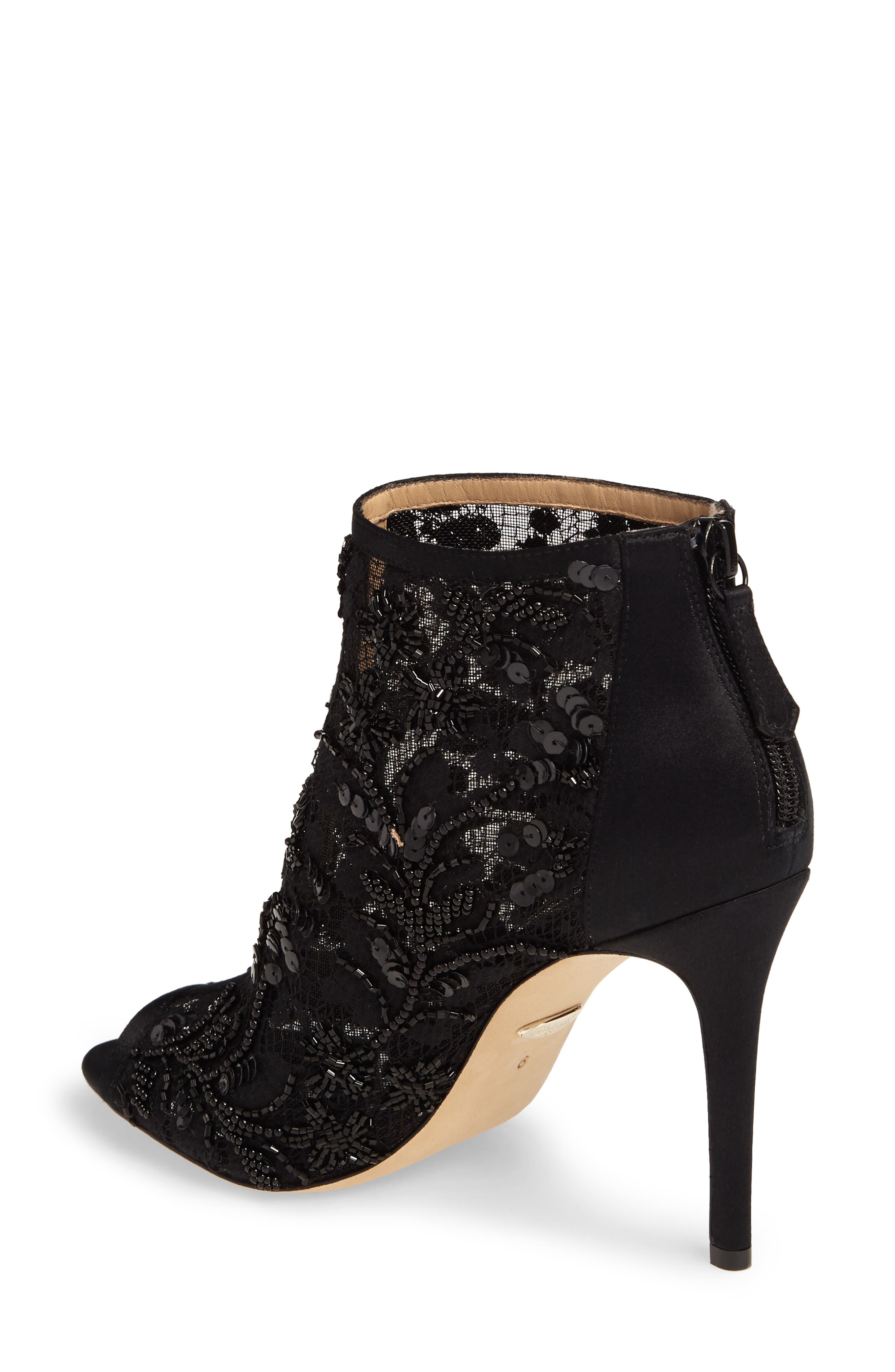 Badgley Mischka Moyra Embellished Lace Bootie, Alternate, color, BLACK SATIN
