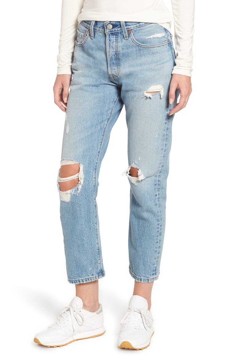 Levi's® 501® Ripped High Waist Crop Jeans, Main, color, AUTHENTICALLY YOURS