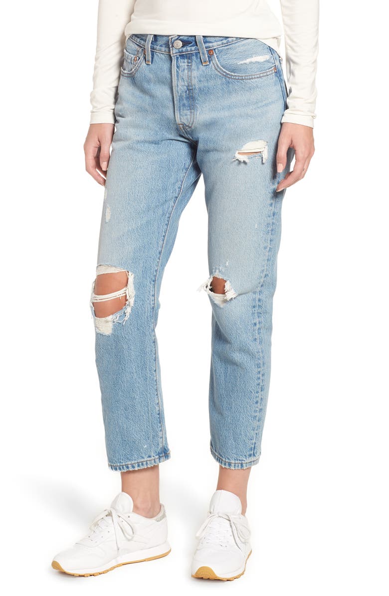 Levi's<sup>®</sup> 501<sup>®</sup> Ripped High Waist Crop Jeans, Main, color, 
