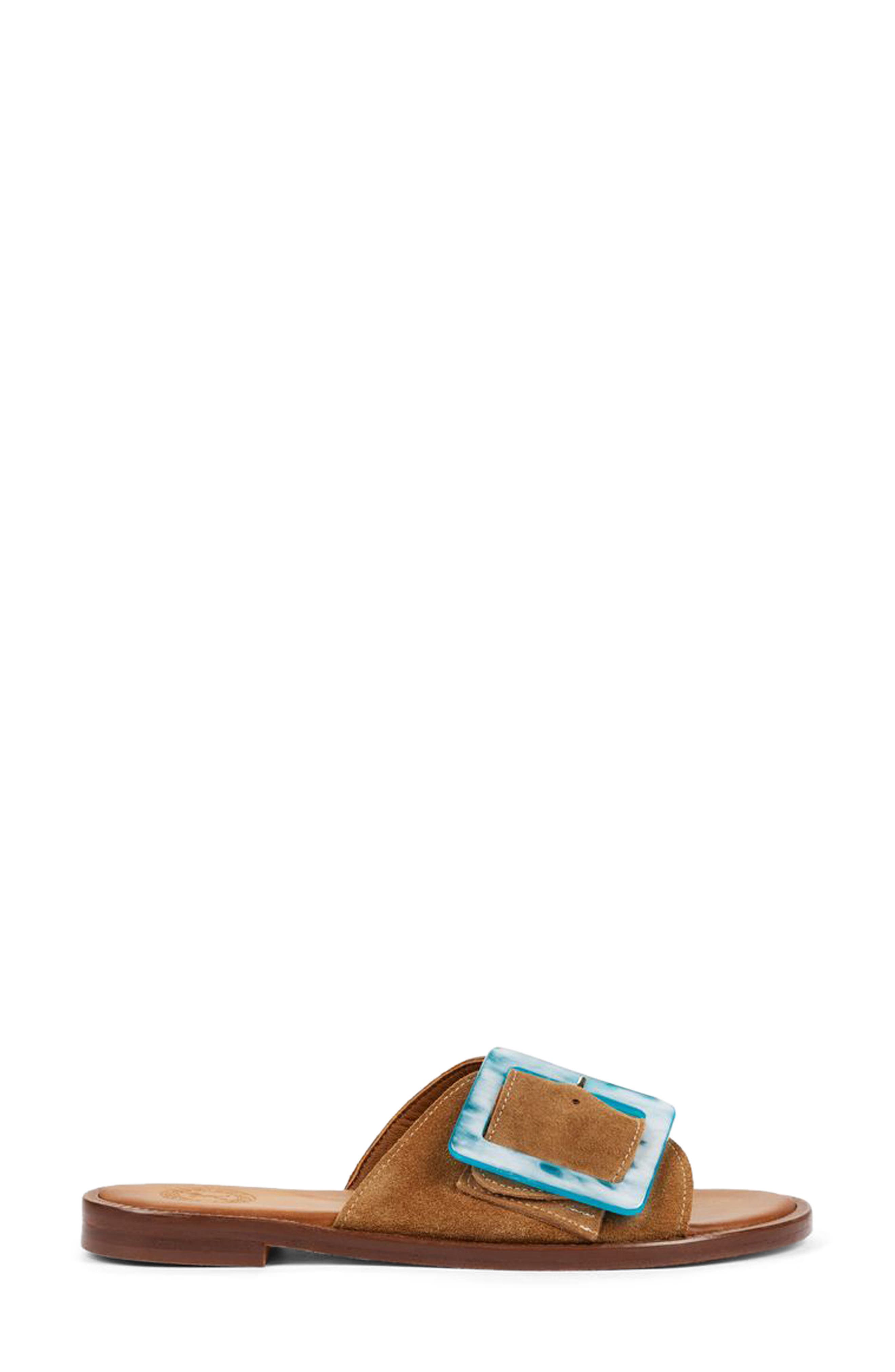 Biarritz Buckle Leather Slide Sandal, Main, color, TAN