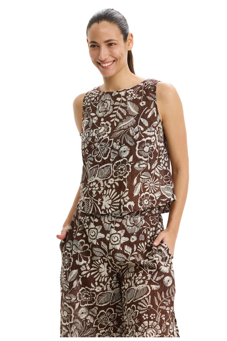 Garden Mist Linen High Neck Top Cover-Up, Main, color, Brown